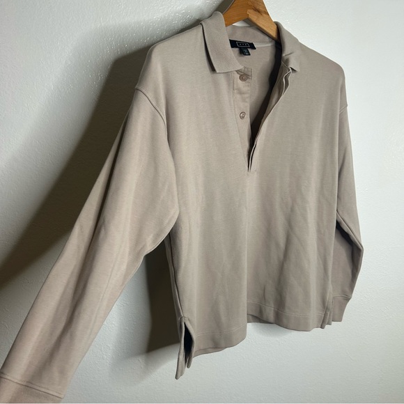 AYR The Cool Long Sleeve Pima Cotton Modal Polo Top Tan Size XS - Picture 3 of 15